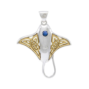 Celtic Manta Ray Sterling Silver and 14 K Gold Pendant QPD072 - Jewelry